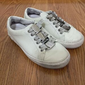 Salvatore Ferragamo White leather lace up logo trainers sneakers size US 7.5